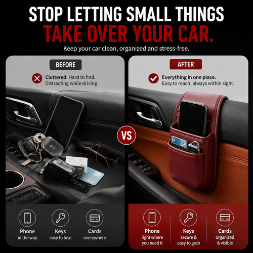 2PCS Car Phone Storage Pocket – Slim Organizer for Phones, Keys & Cards