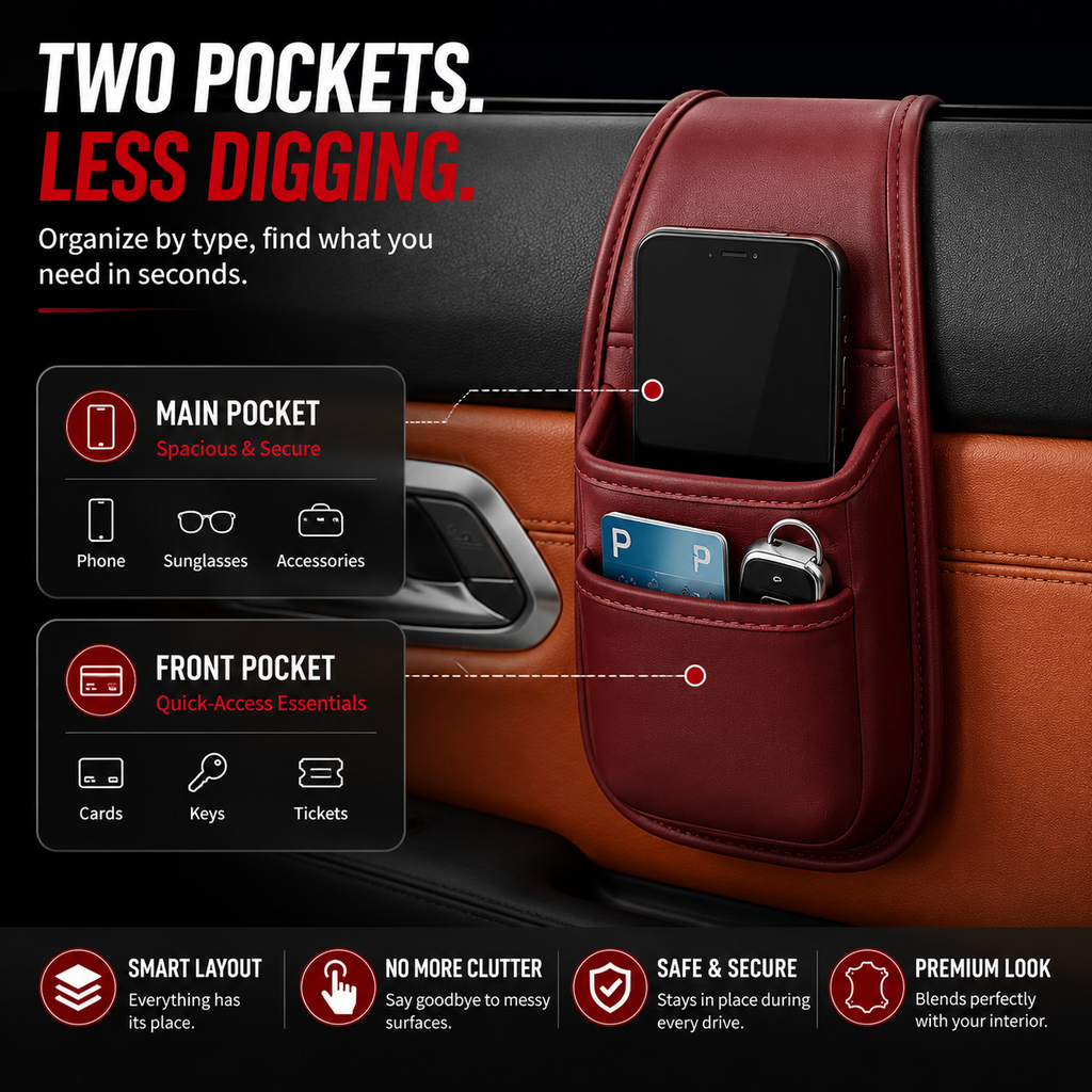 2PCS Car Phone Storage Pocket – Slim Organizer for Phones, Keys & Cards