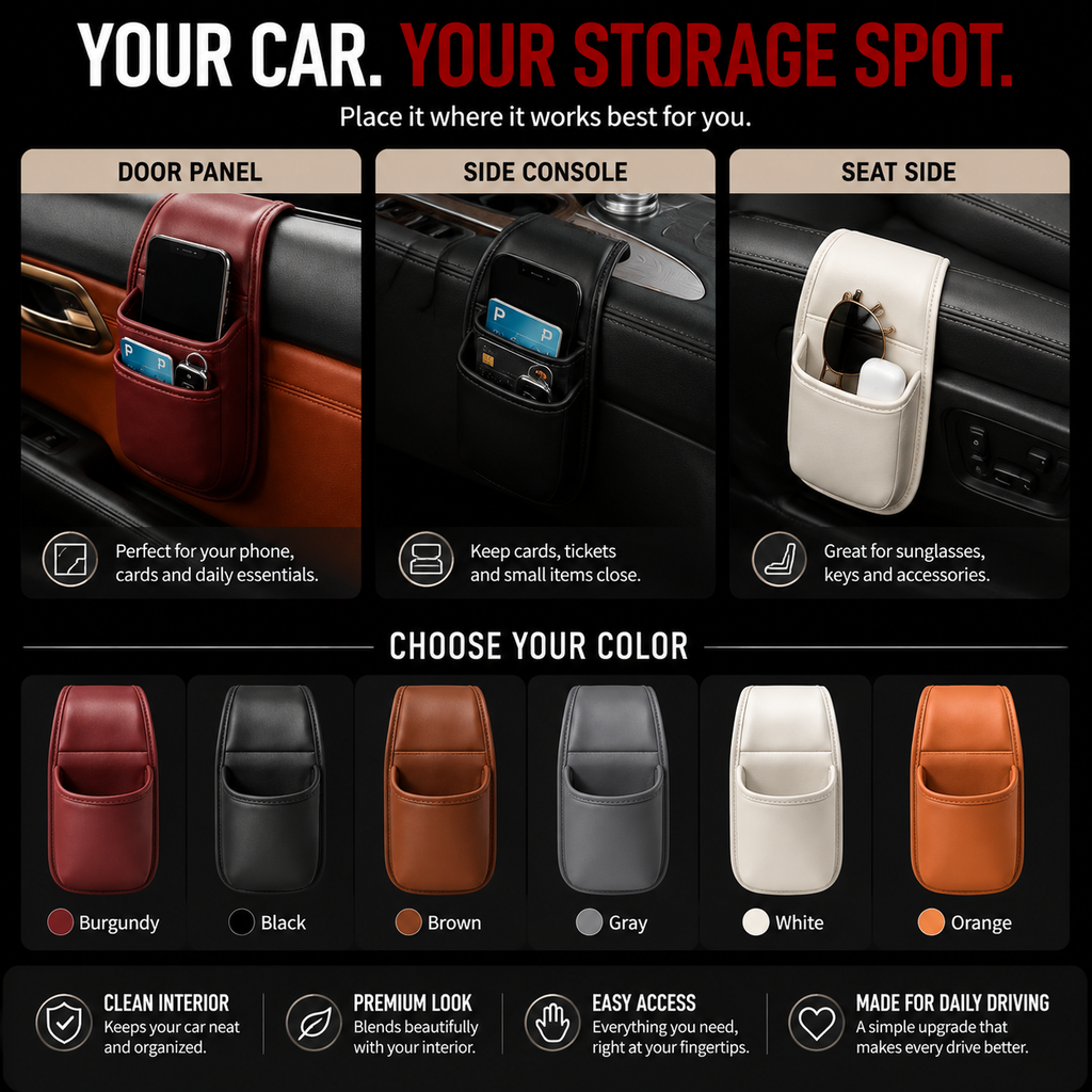 2PCS Car Phone Storage Pocket – Slim Organizer for Phones, Keys & Cards